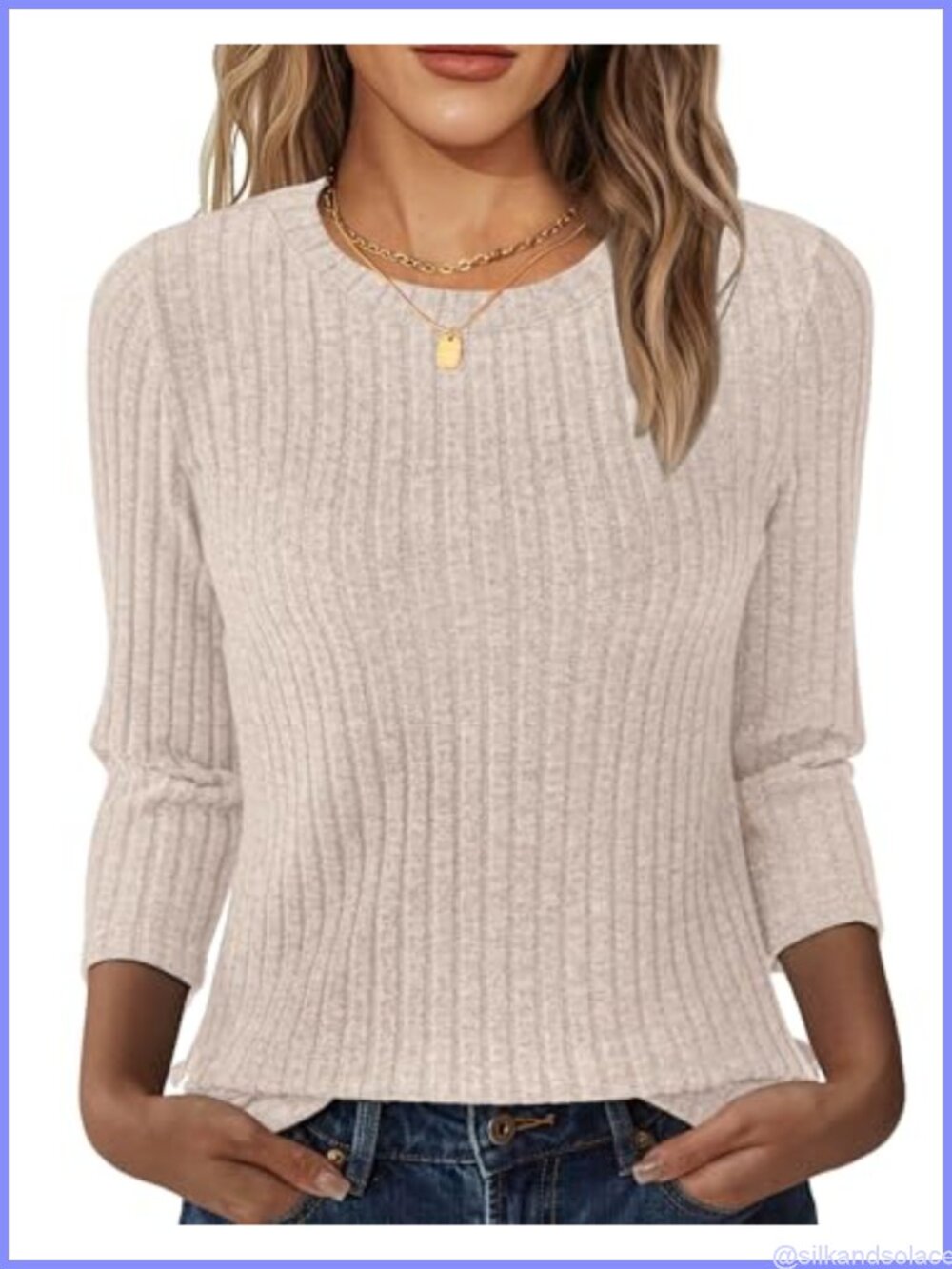 Women's 3/4 Sleeve Tunic Sweater Round Neck Loose Dressy Pullover Business